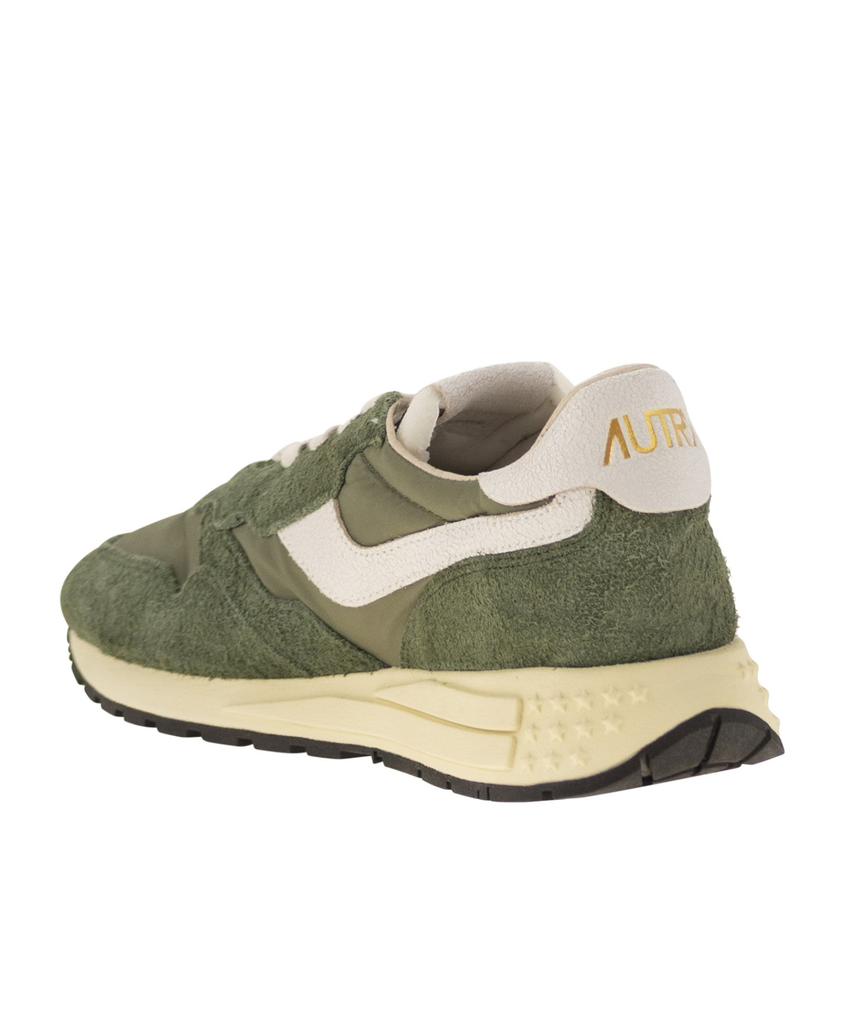 Autry Green And White Suede And Nylon Reelwind Low Sneakers In Green