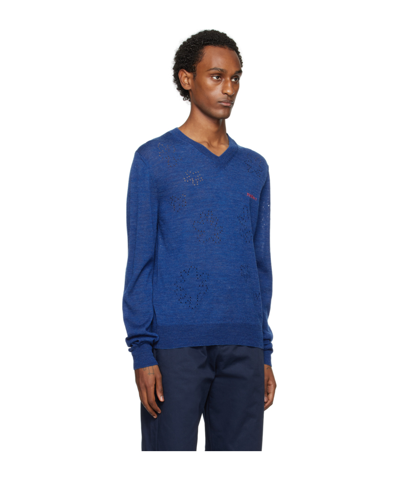 Marni Logo-embroidered Virgin Wool Jumper In Blue