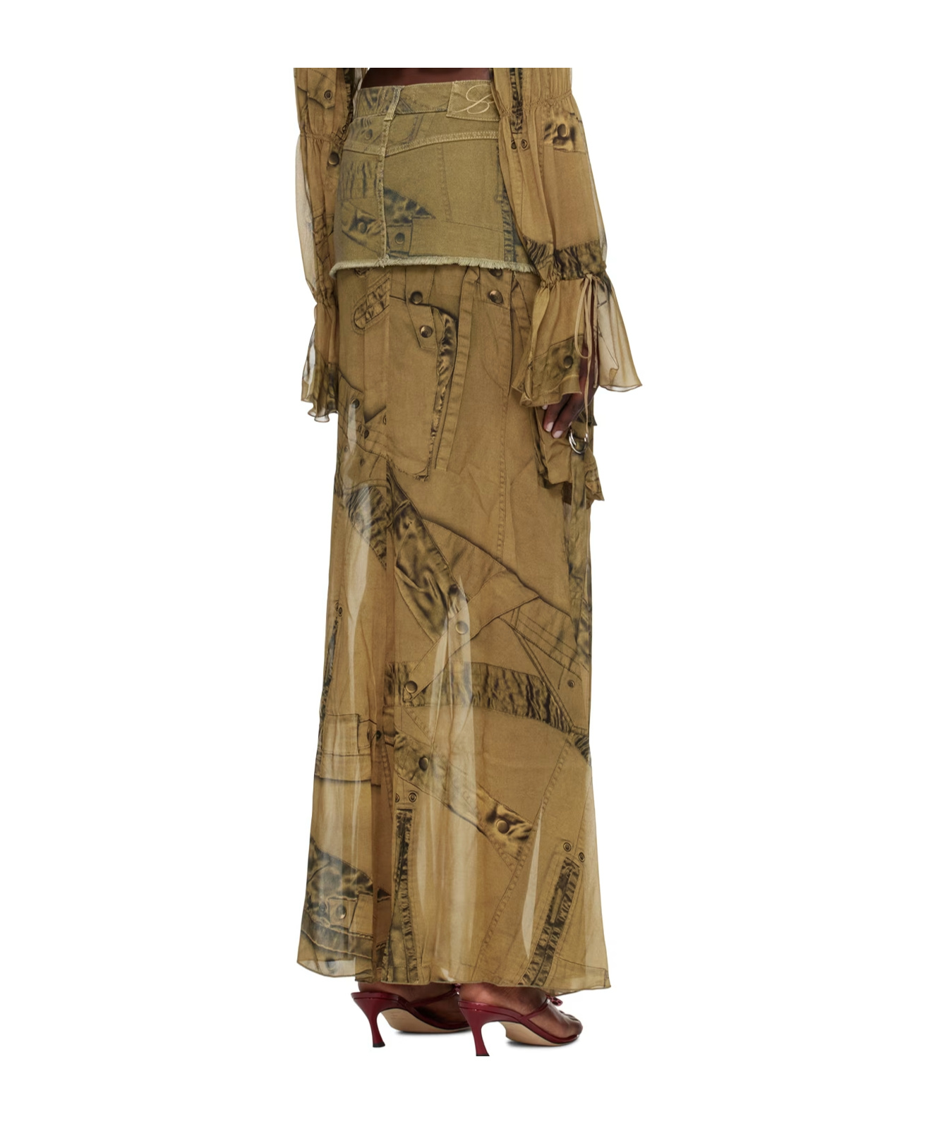 Blumarine Graphic-print Layered Maxi Skirt In Green