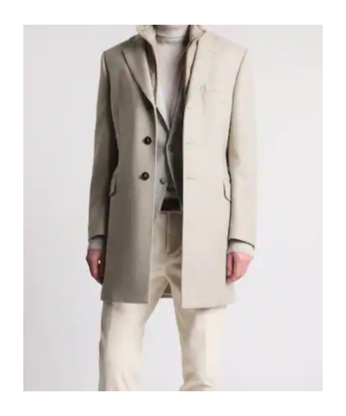 Fay Structured Light Beige Cashmere Coat With Notch Lapels And Flap Pockets In Gray