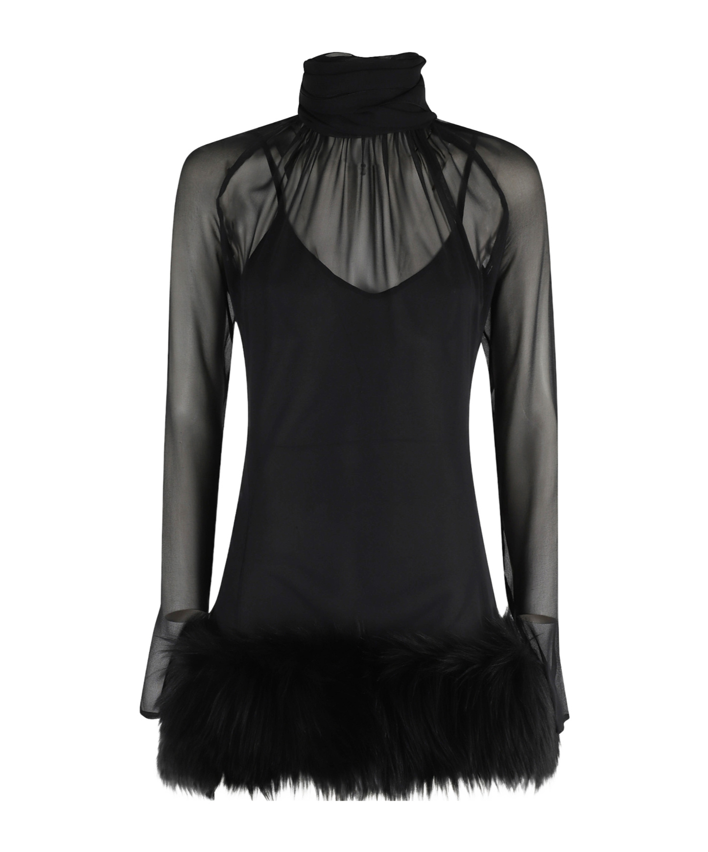 Blumarine Sheer-overlay Mini Dress In Black