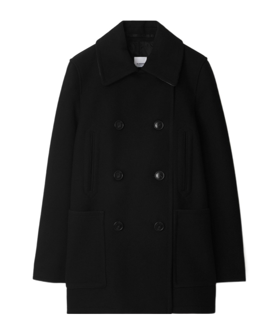 Burberry Wool Nylon Pea Coat In Black