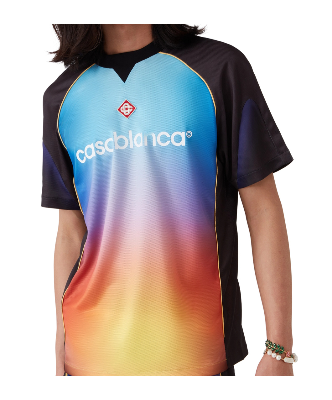 Casablanca Mesh Gradient Football T-shirt With Contrast Piping In Multicolor