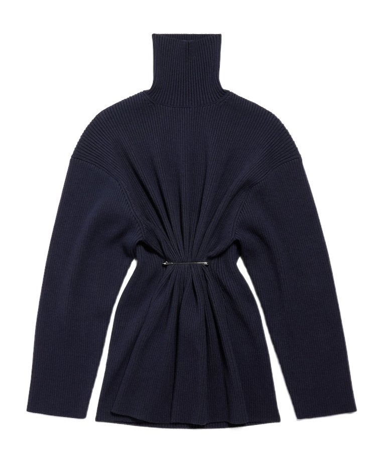 Balenciaga Navy Draped Knit Pinched Mini Dress In Blue