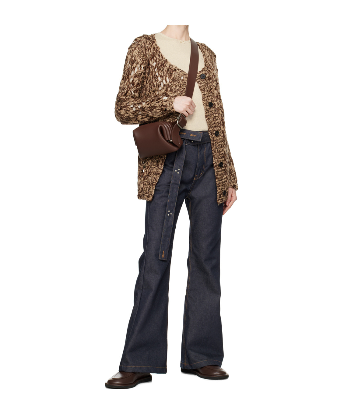 Open Yy Diamond Check Mesh Cardigan In Brown
