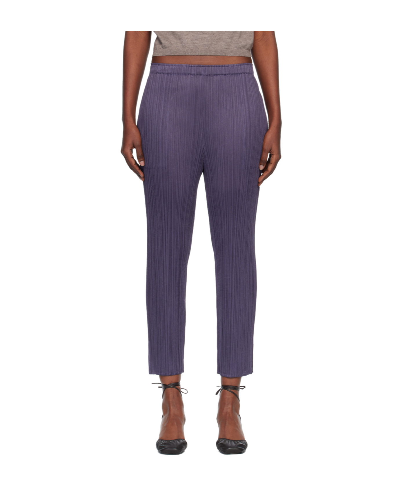 Issey Miyake Pleated Knit Trousers In Blue