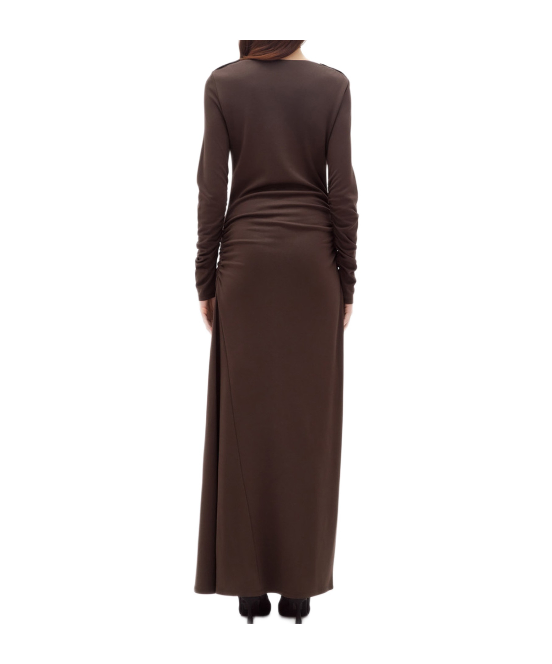 Blugirl Gathered Long Jersey Dress With Side Slit And Glove Sleeves In Brown