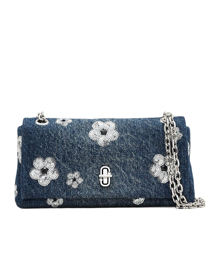 Marc Jacobs The Sequin Daisy Denim Dual Chain Mini Bag In Black