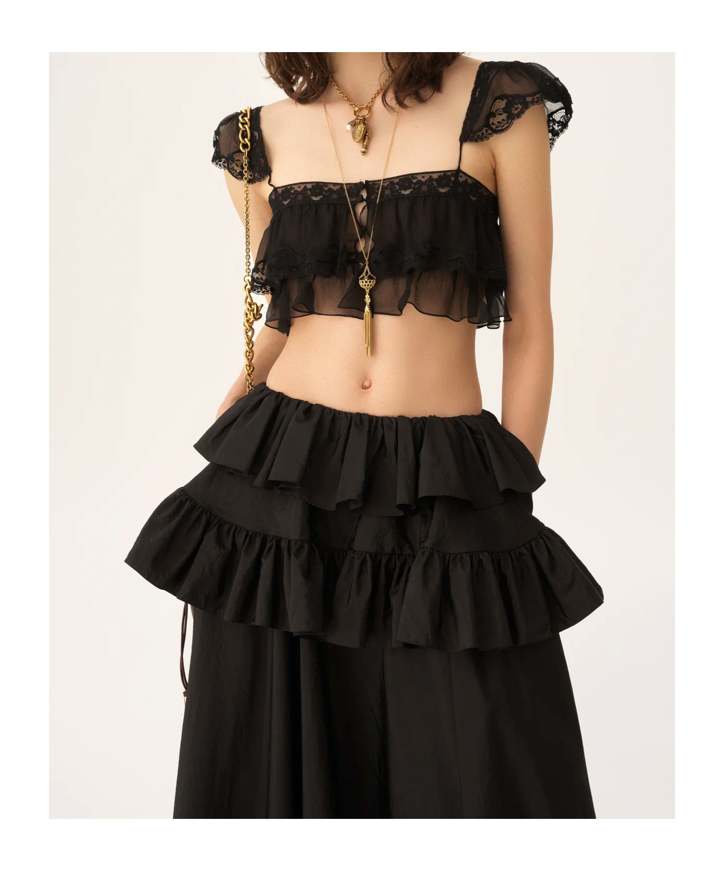 Chloé Ruffled Bralette In Silk Mousseline  Lace In Black