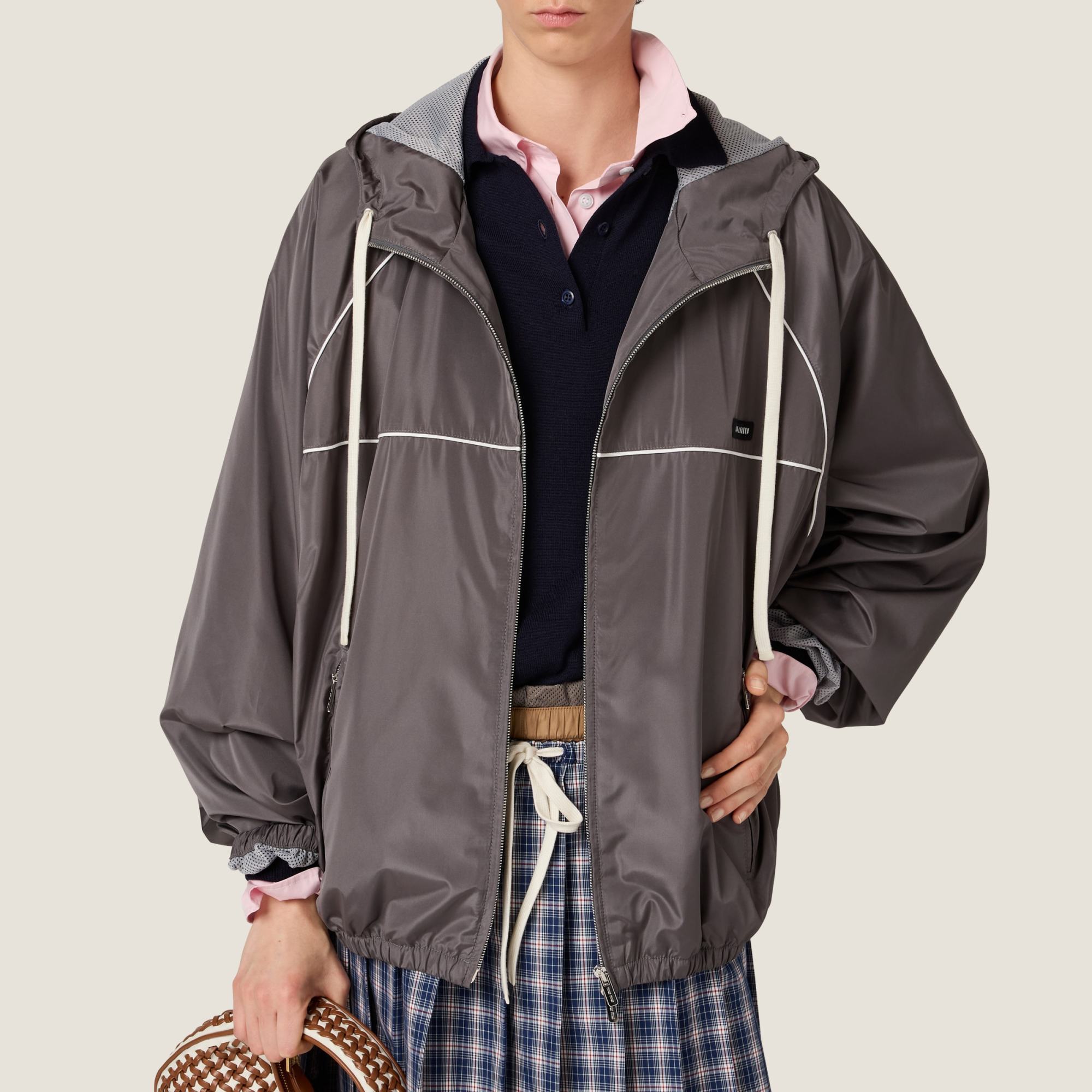 Miu Miu Women Logo Blouson Jacket In Gray