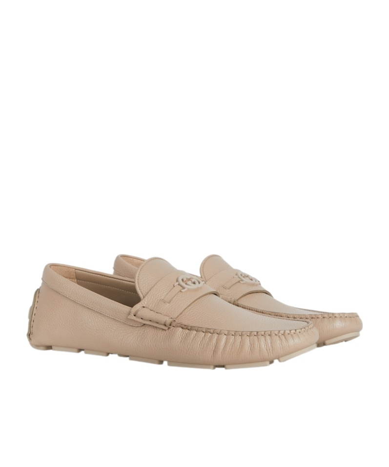 Gucci Men's Havel Interlocking G Leather Drivers In Oatmeal