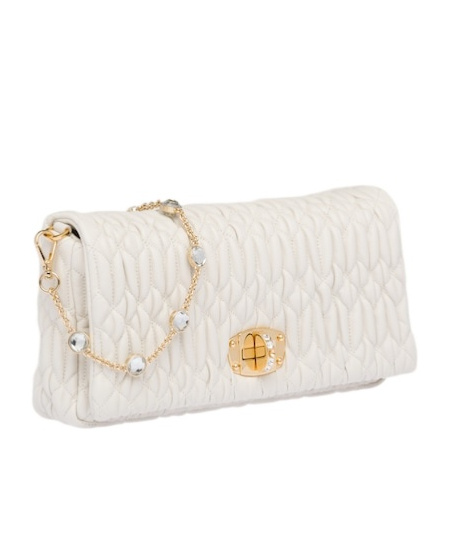 Miu Miu Miu Crystal Matelassé Shoulder Bag In Nude