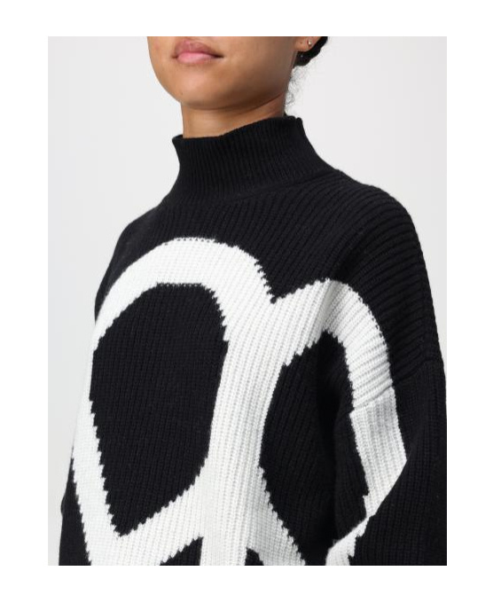 Moschino High Neck Oversized Logo Knitwear In Black