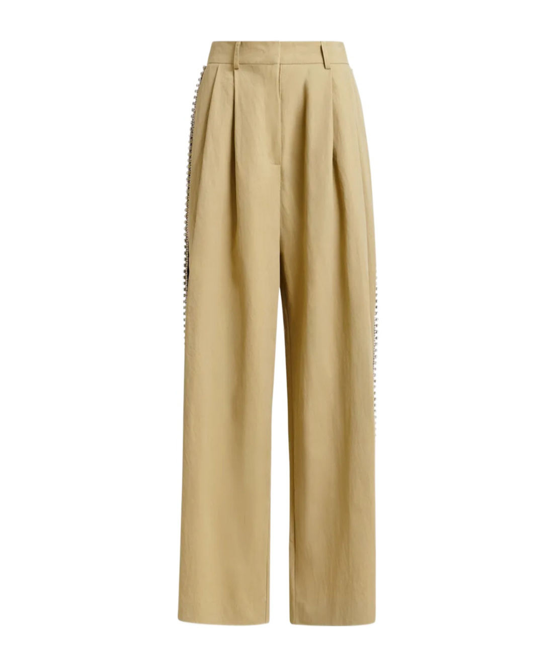 Essentiel Antwerp Beige Rhinestone-trimmed Pleated Wide-leg Pants In Brown