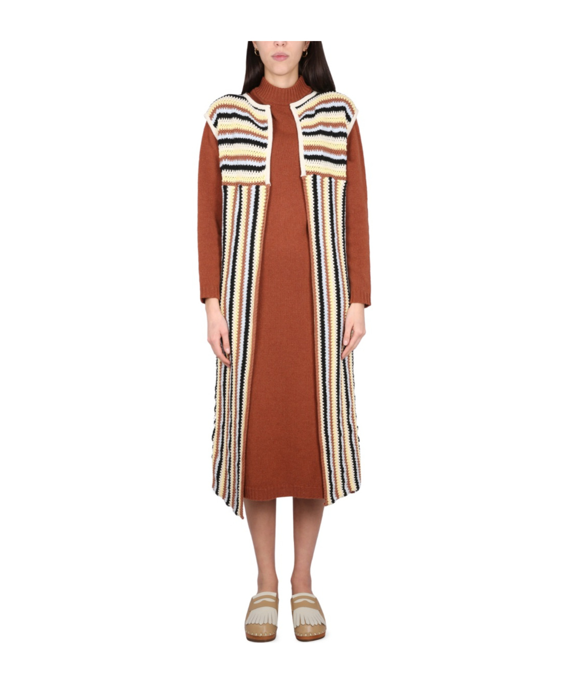 Alysi Long Vest In Brown