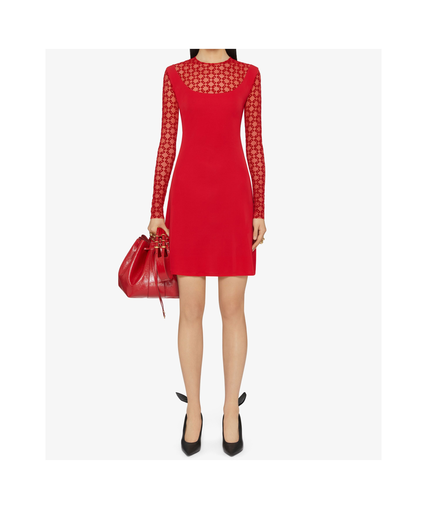 Givenchy Dress In Jersey And Monogram 72 Tulle In Red