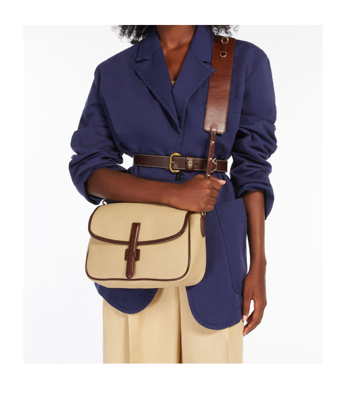 WEEKEND MAX MARA CANVAS AND LEATHER SHOULDER BAG