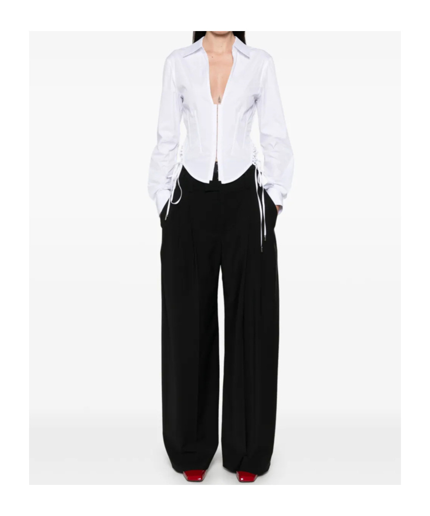 Mugler Slim Fit V-neck Optical White Organic Cotton Shirt Women In White