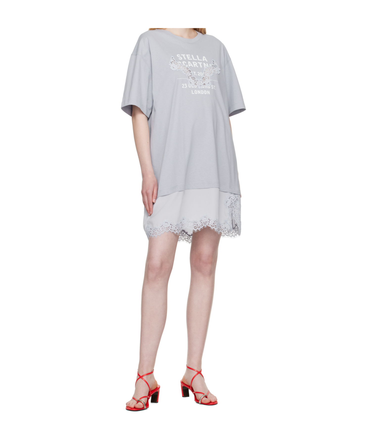 Stella Mccartney Blue Lace-insert Graphic T-shirt Minidress In Blue