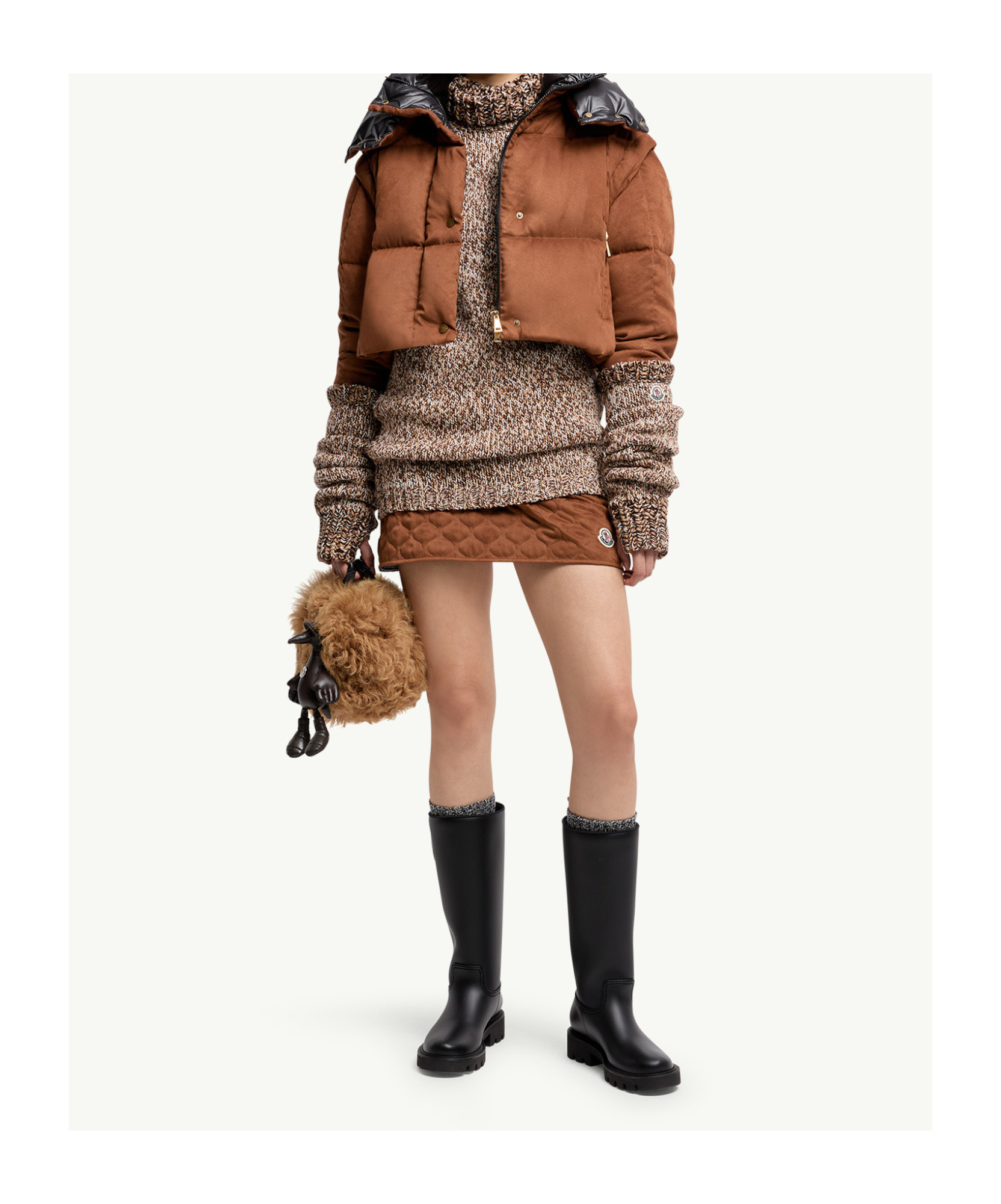 Moncler Paterne Convertible Short Down Jacket With Detachable Hood In Brown