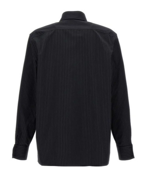 Saint Laurent Ysl Pinstriped Silk Shirt In Black