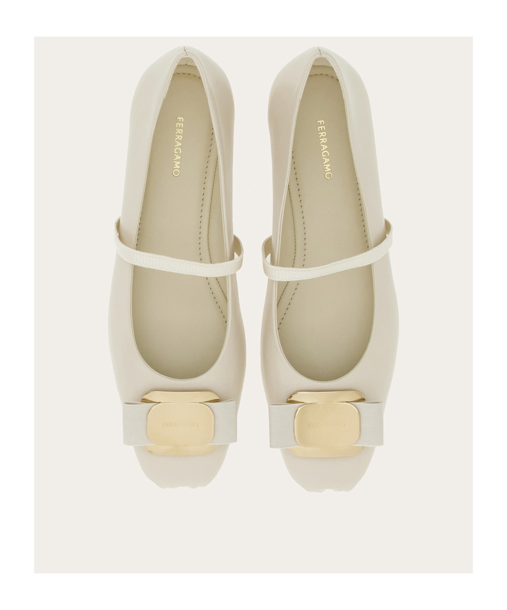 Ferragamo Woman Ballet Flats White Size 9 Leather In Nude