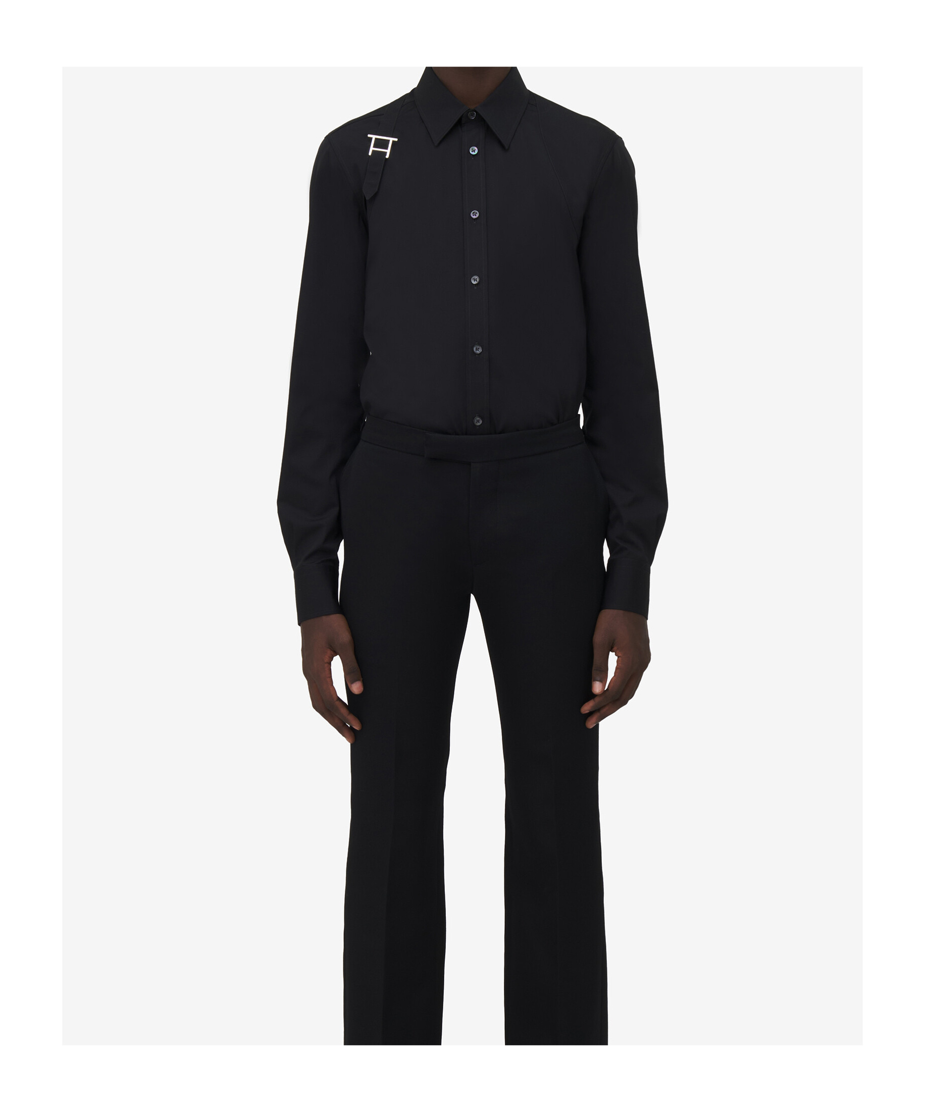 Alexander Mcqueen Metal Detail Long Sleeves Point Collar In Black