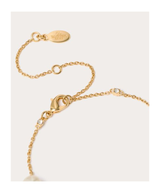 Valentino Garavani Women Vlogo Necklace With Pearls And Swarowski Crystals In Yellow