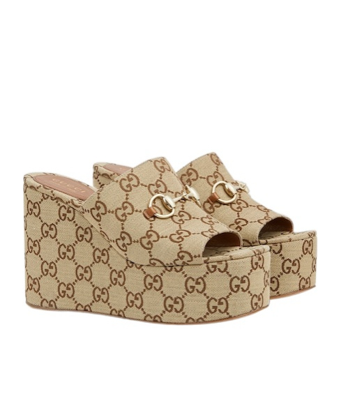 Shop Gucci Women's Wedge Sandal With Horsebit In Nude