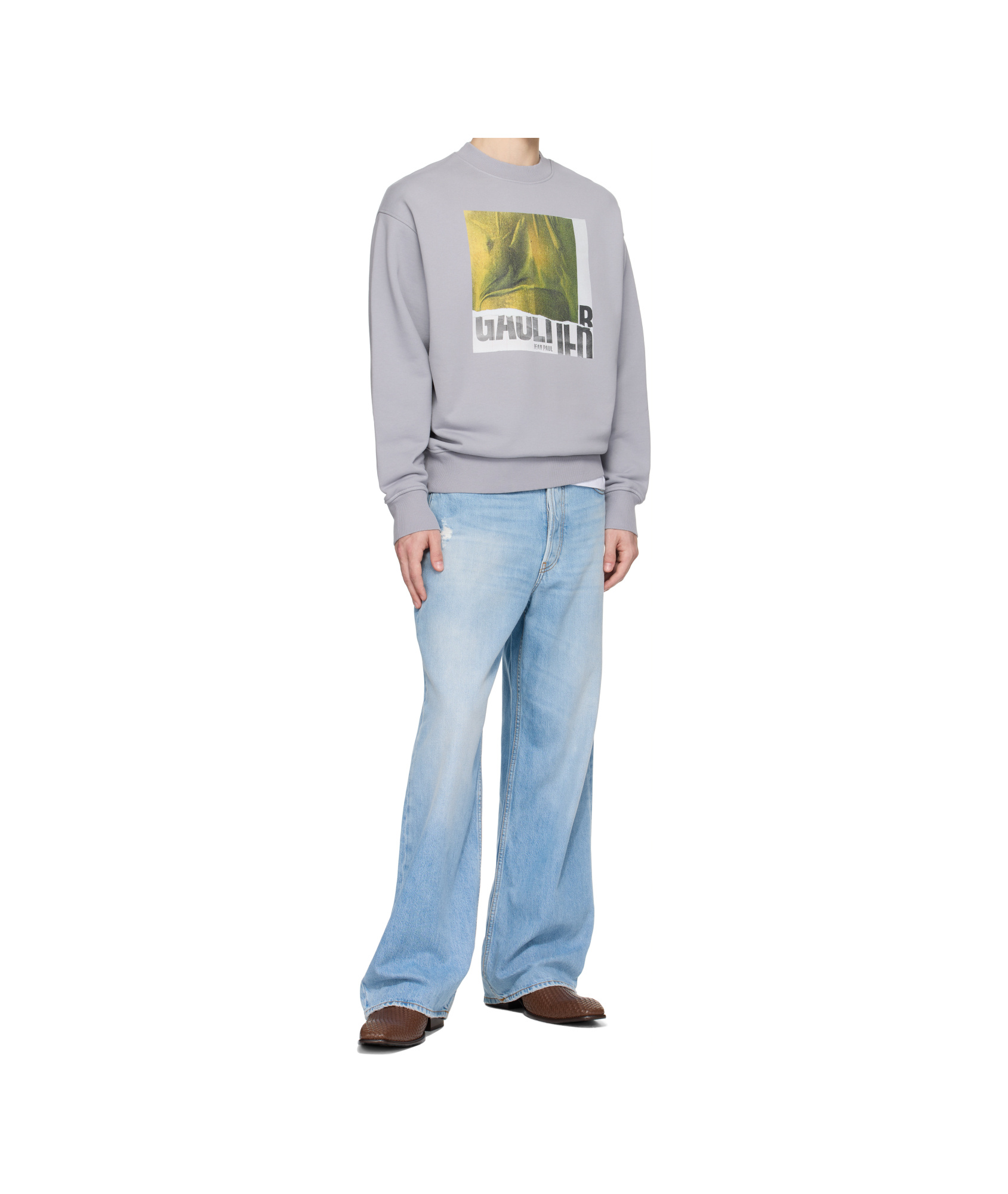 Jean Paul Gaultier Ssense Exclusive Gray Cotton Crew Printed Water Sweatshirt In Gray
