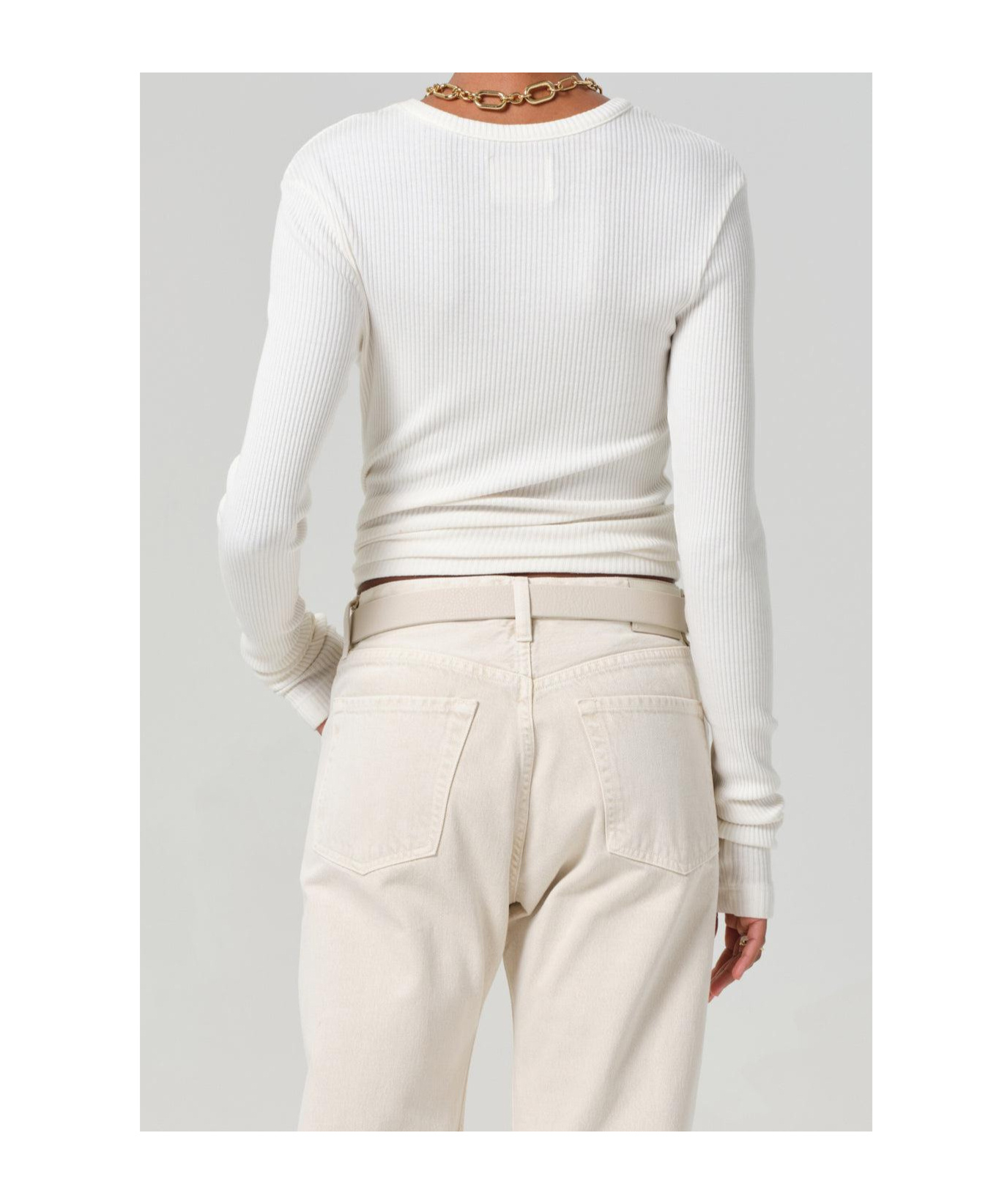 Citizen Of Humanity Bina Ribbed Stretch-lyocell And Organic Cotton-blend Top In Neutral
