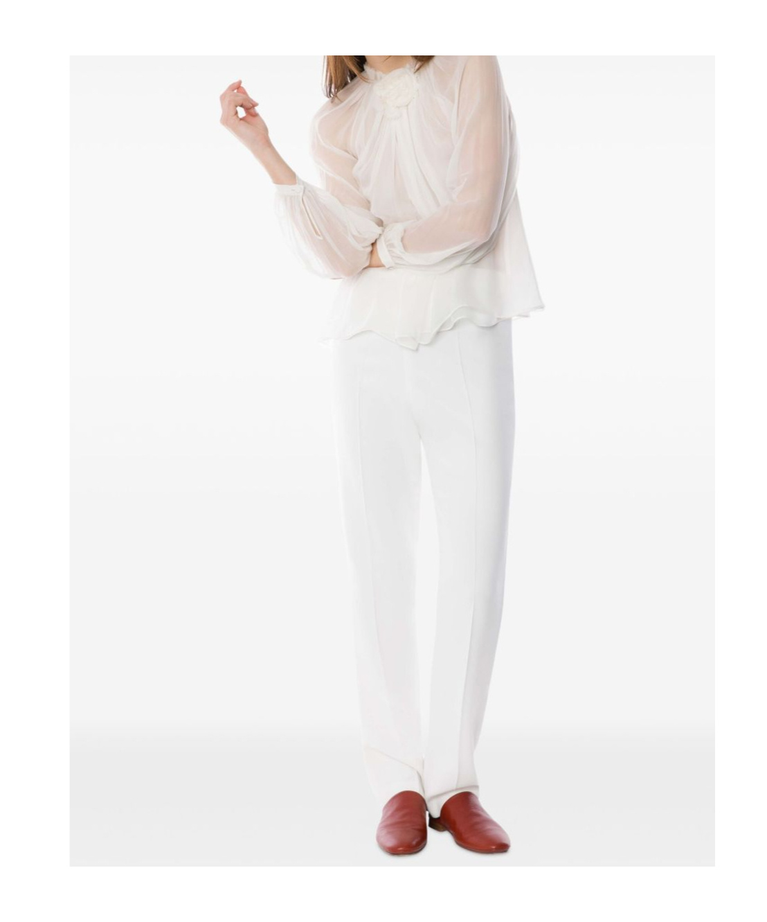 Alberta Ferretti Sheer Silk Chiffon Blouse With Floral Detail In White