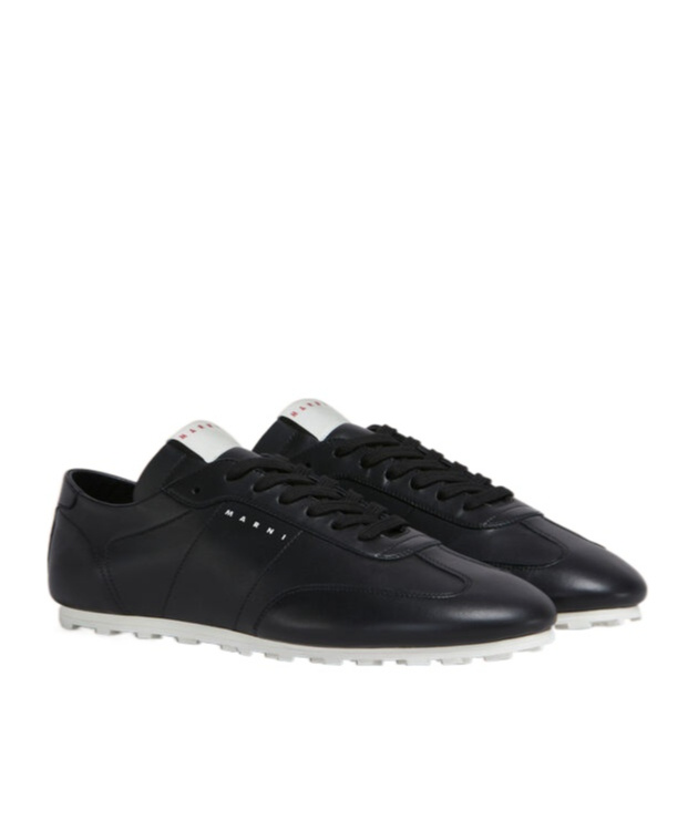 Marni Leather Low-top Sneakers And Contrasting Sole In Black