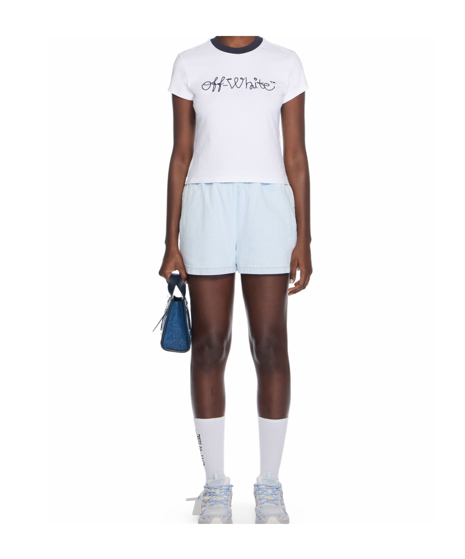 Off-white Logo-print Denim Shorts In Blue