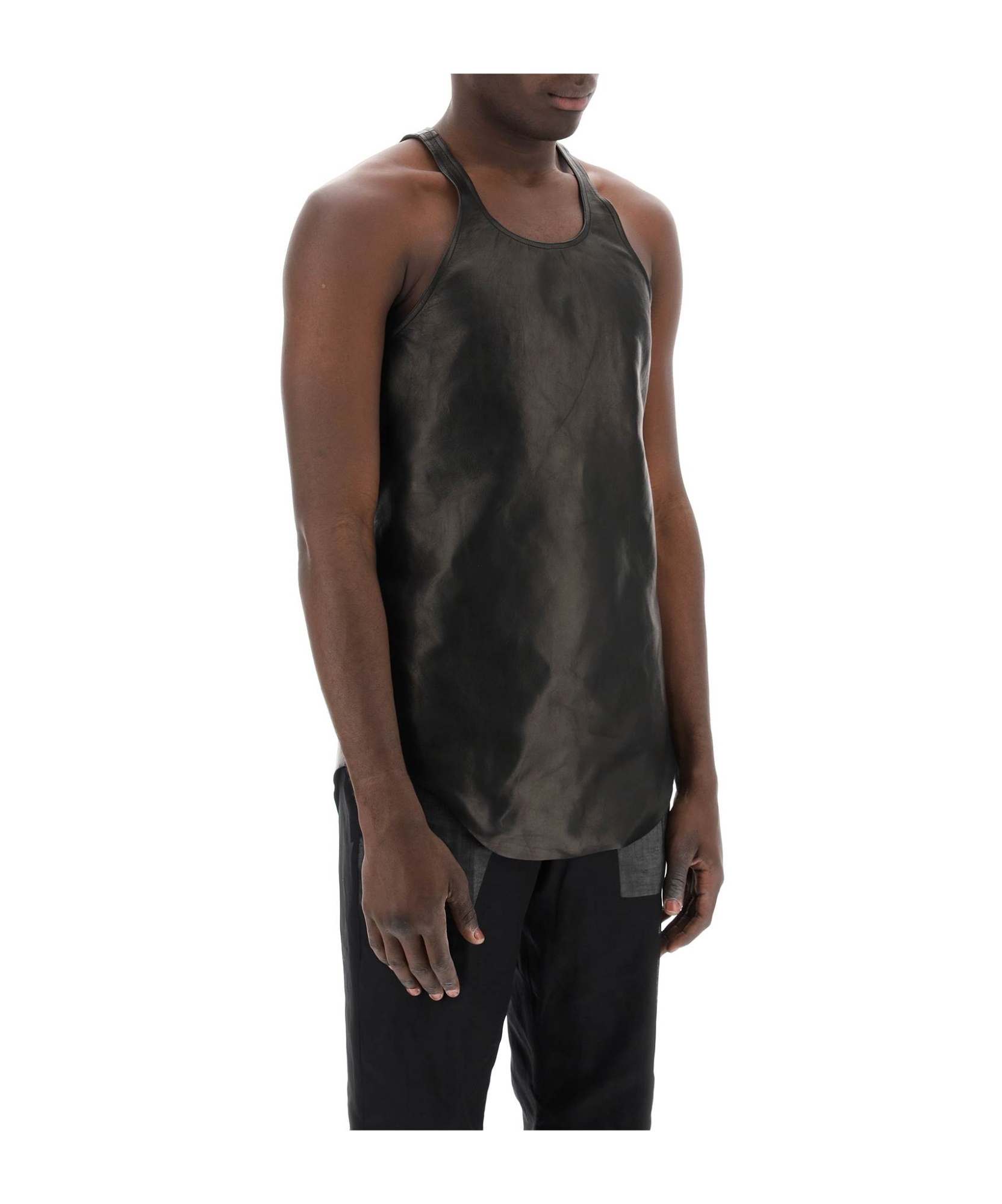 Rick Owens Leather Tank Top In Black