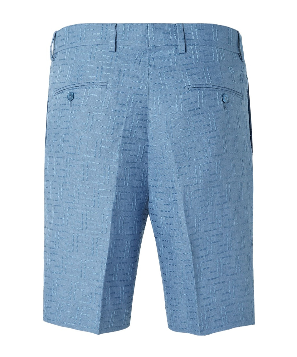 Fendi Linen Bermuda With Jacquard Trousers Light Blue