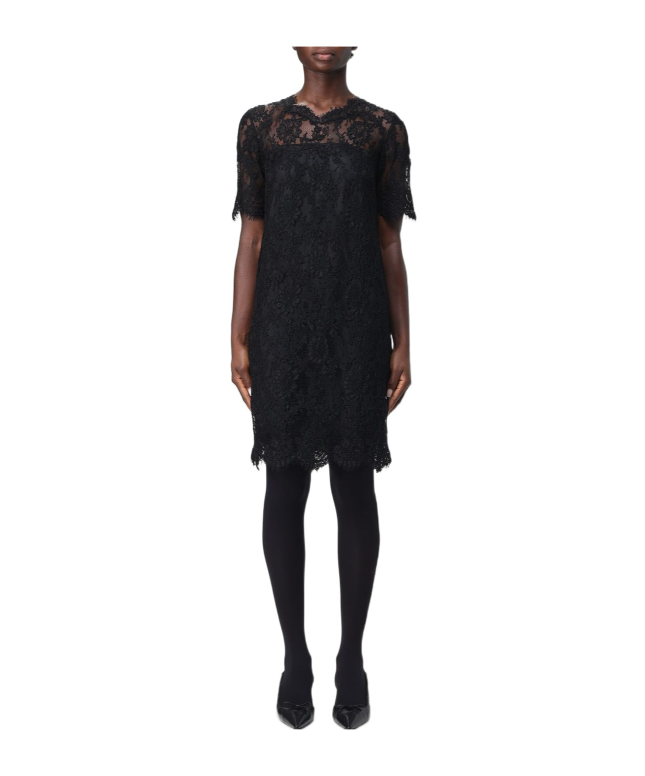 Ermanno Scervino Asymmetric Floral Lace Dress In Black