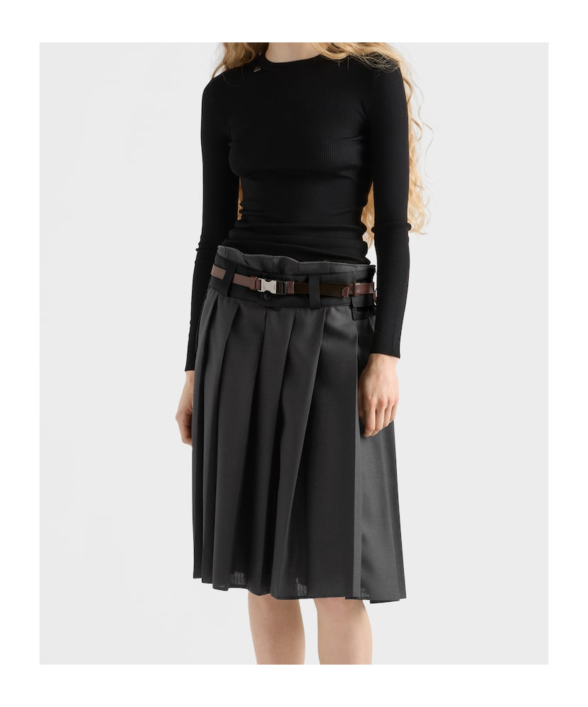 Prada Textured Wool Crewneck Sweater With Long Sleeves In Black