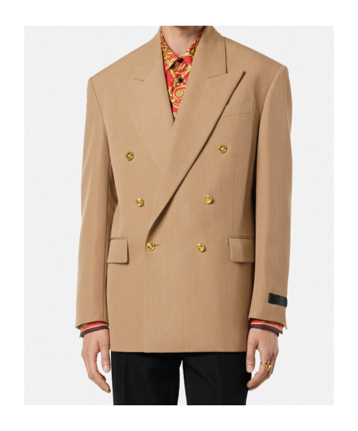 Versace Double-breasted Gold-button Blazer In Brown