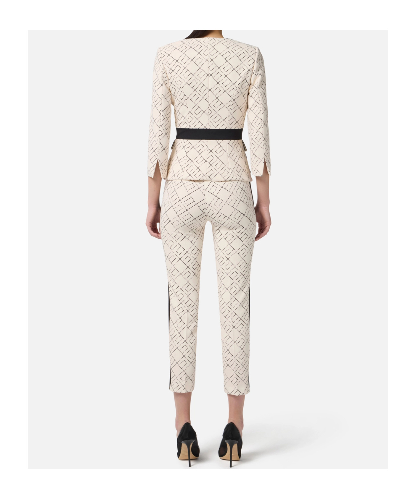 Elisabetta Franchi Chain Trim Blazer Geometric Pattern In Multi