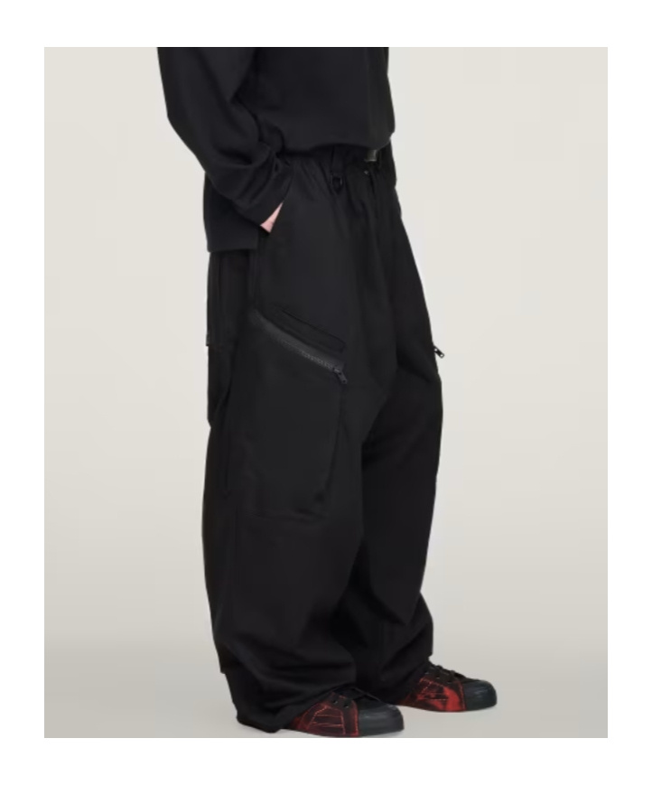 Y-3 Pleated-details Cargo Trousers In Black