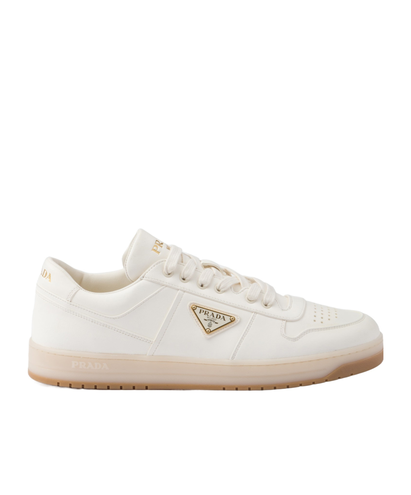Prada Ivory Leather Lace-up Sneakers In Nude