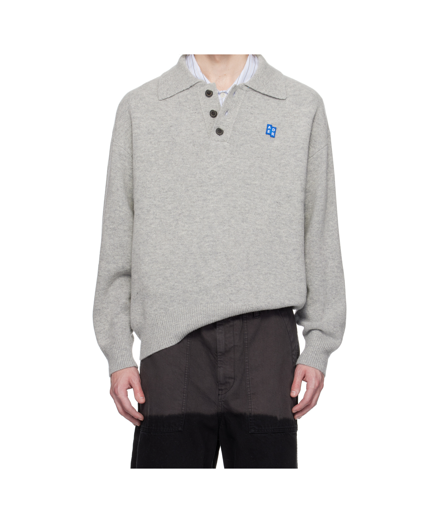 Ader Error Long Sleeve Polo Sweater In Grey