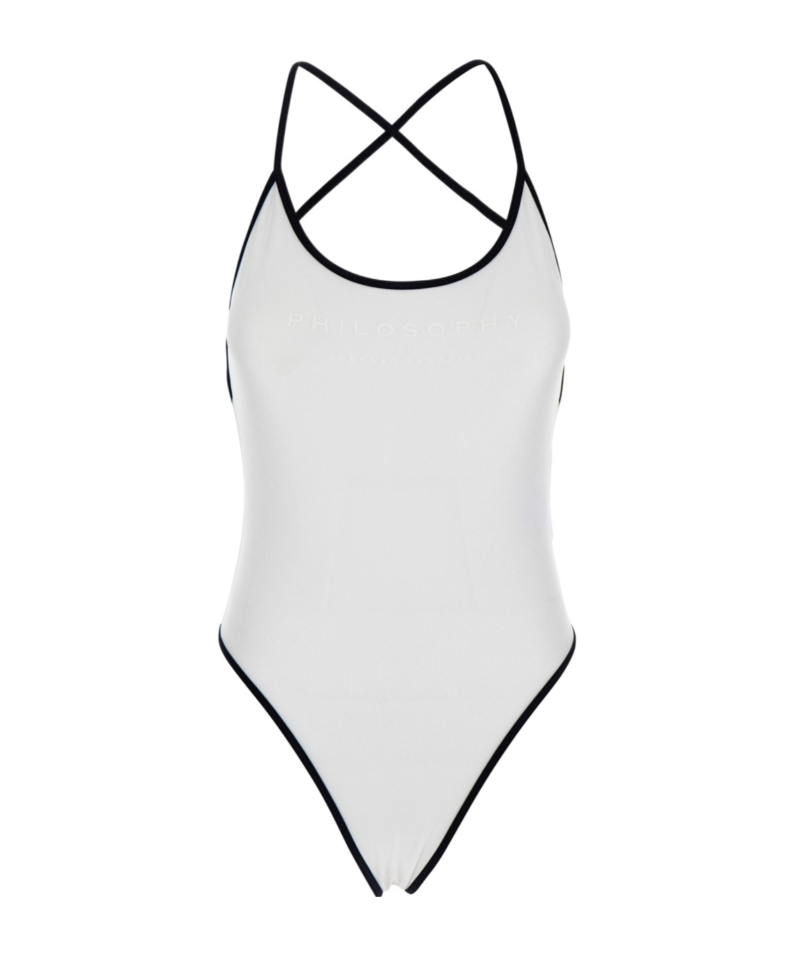 Philosophy Di Lorenzo Serafini White Costume With Crossed Straps And Lettering Logo In Tech Fabric Woman In White