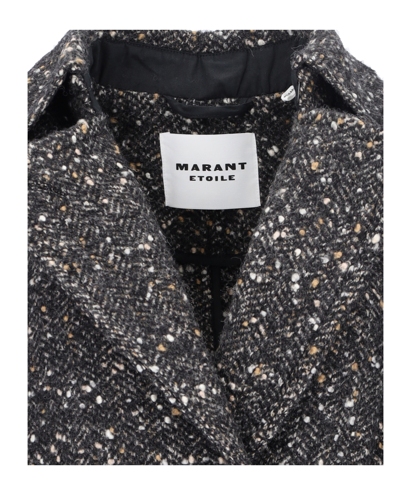 Isabel Marant Étoile 'horia' Black Double-breasted Coat With All-over Houndstooth Motiv In Wool Blend Woman In Black