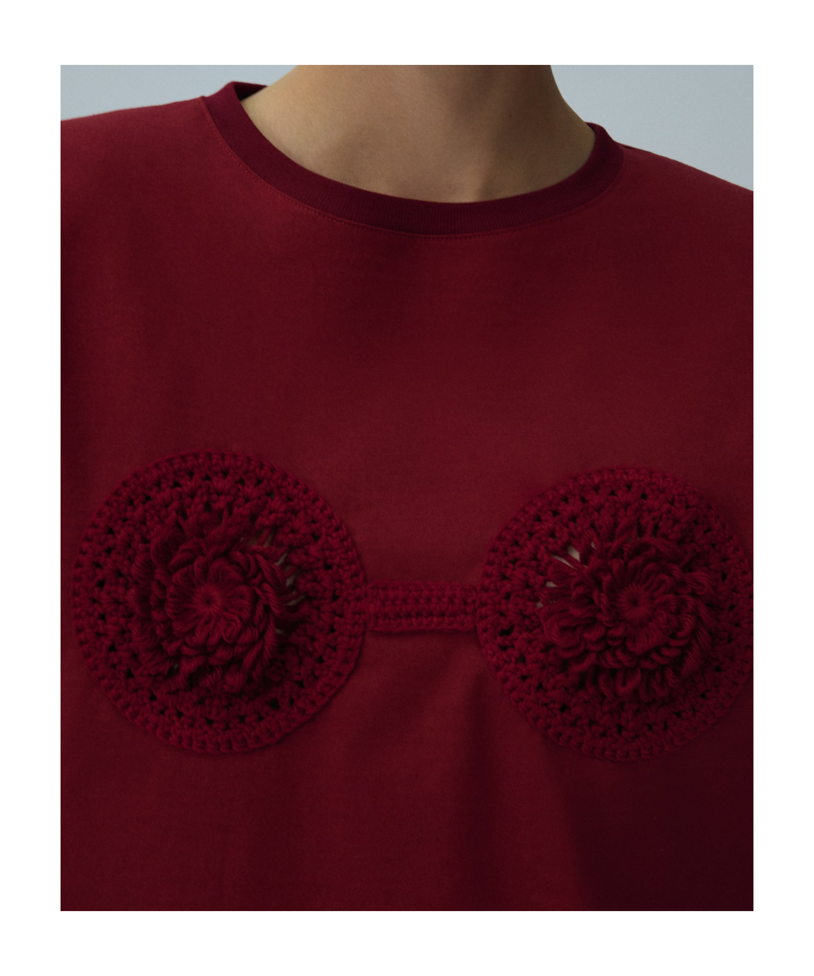 Magda Butrym Crochet Detail Crew Neck Cropped T-shirt In Red