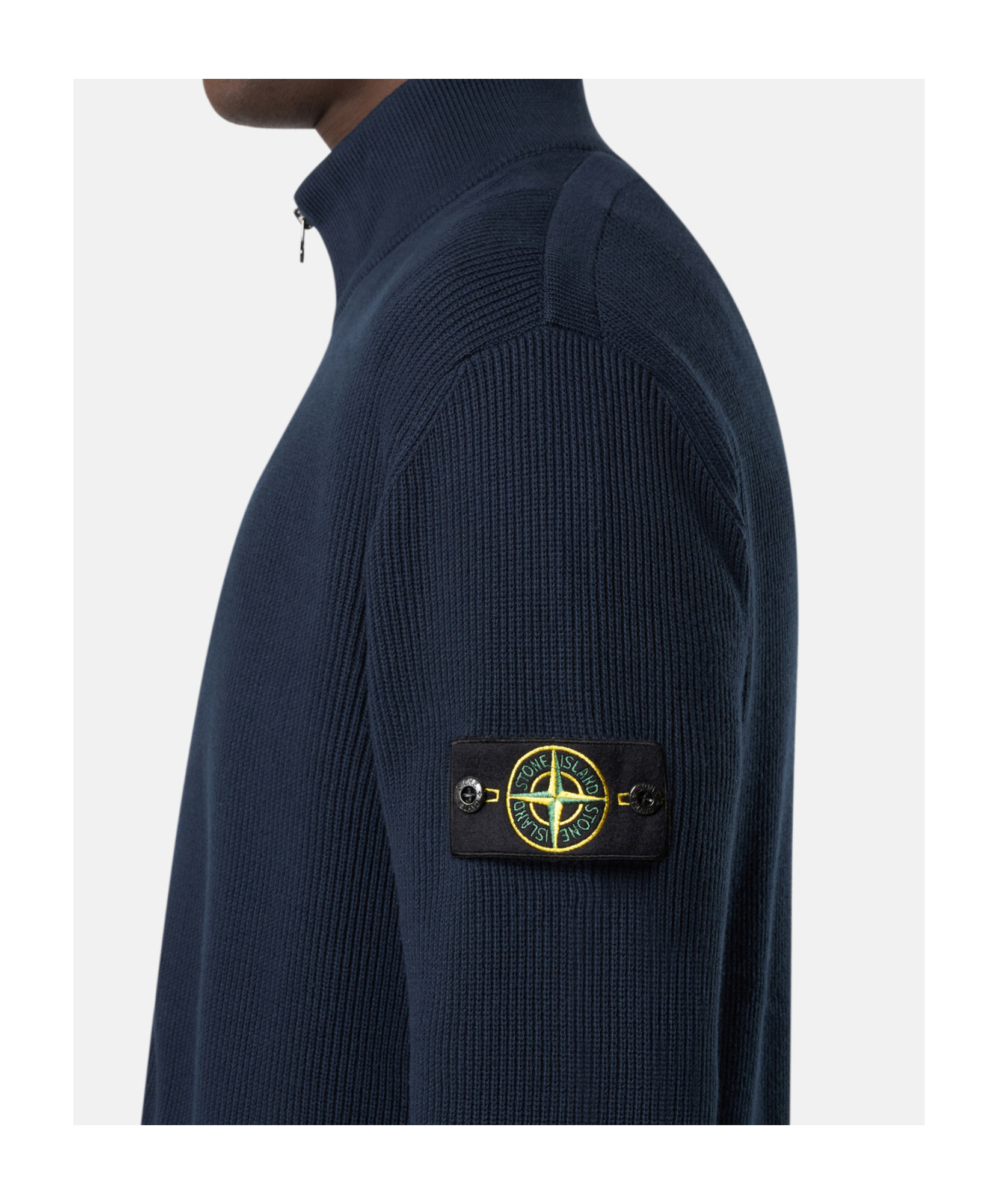 Stone Island Zip-front Wool Sweatshirt In Blue