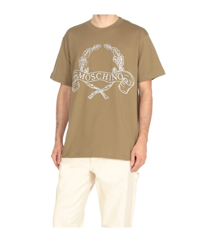 Moschino Crewneck Logoed Embroidery Graphic Print T-shirt In Green