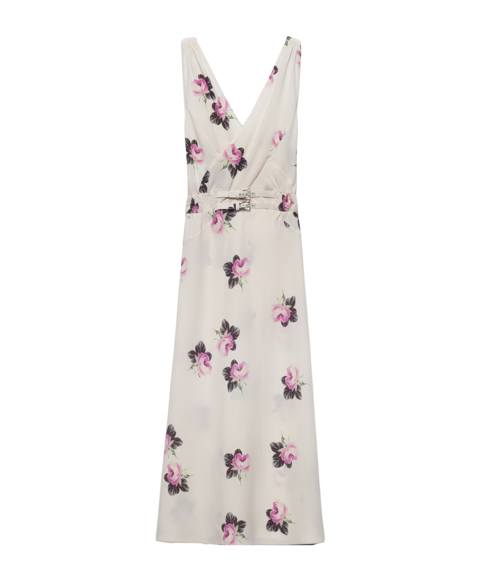 Prada Waist Belted Sleeveless V-neck Floral Backless In Nude