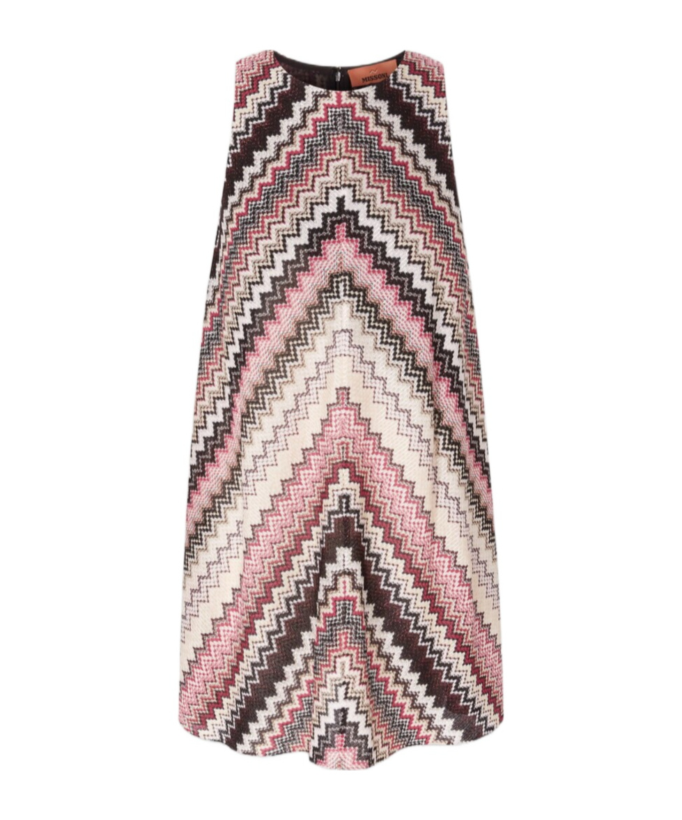 Missoni Mini A-line Dress With Serrated Zigzag Lamé Motif In Nude